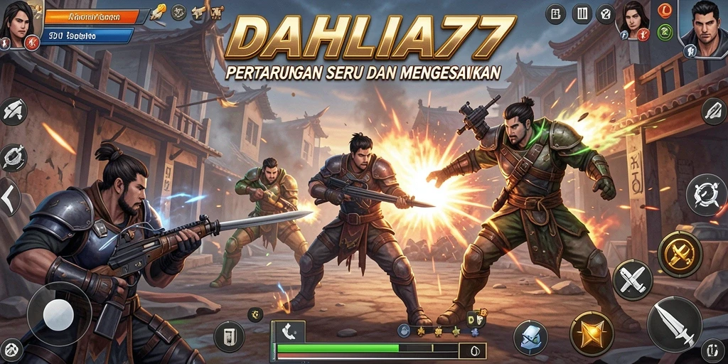 Screenshot gameplay DAHLIA77 menampilkan aksi pertarungan yang mendebarkan.