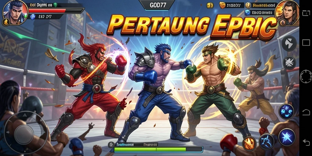 Tangkapan layar utama GOD77 menampilkan aksi pertarungan yang mendebarkan dan karakter unik.