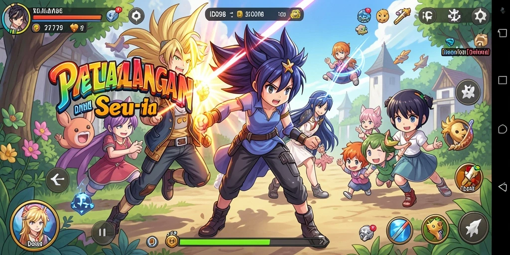 Screenshot gameplay ID098 yang menampilkan pertarungan seru dan karakter anime.
