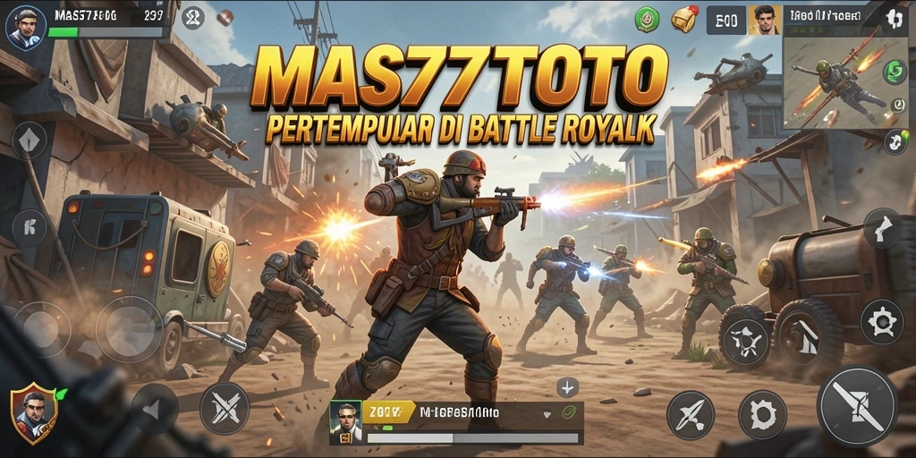 Screenshot menunjukkan aksi pertempuran seru di MAS77TOTO Battle Royale.