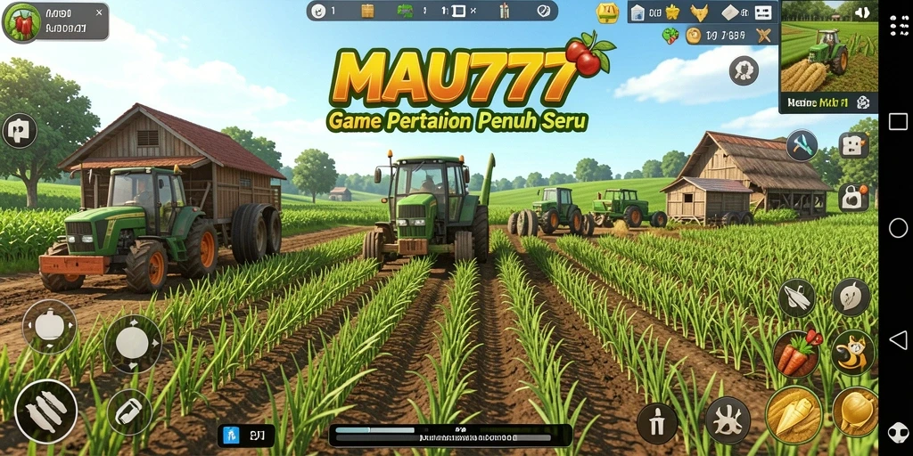 Tangkapan layar gameplay MAU777 dengan aktivitas bertani yang aktif.
