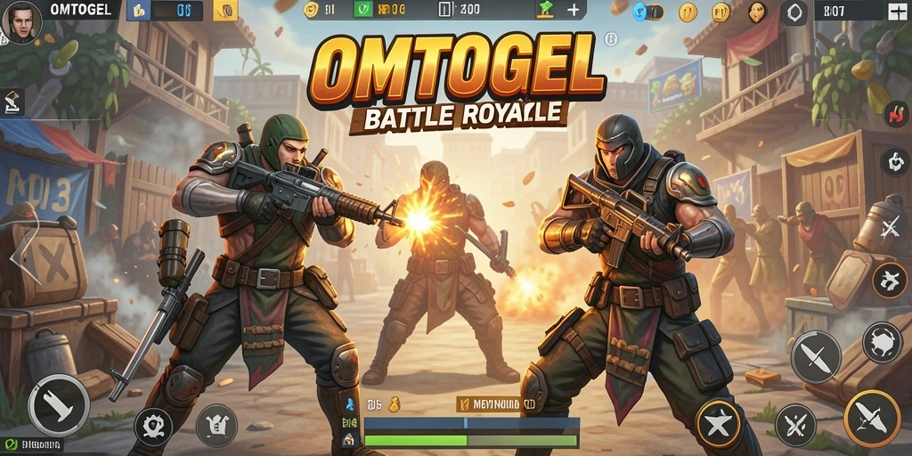 Screenshot gameplay OMTOGEL menampilkan aksi seru Battle Royale.