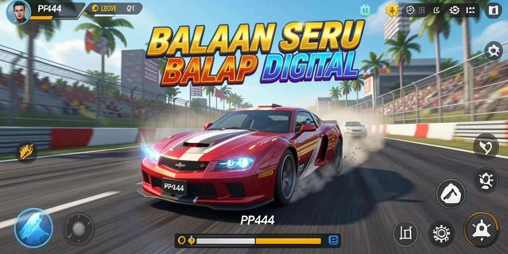 Tampilan gameplay PP444 yang mendebarkan saat berlomba di trek balap.