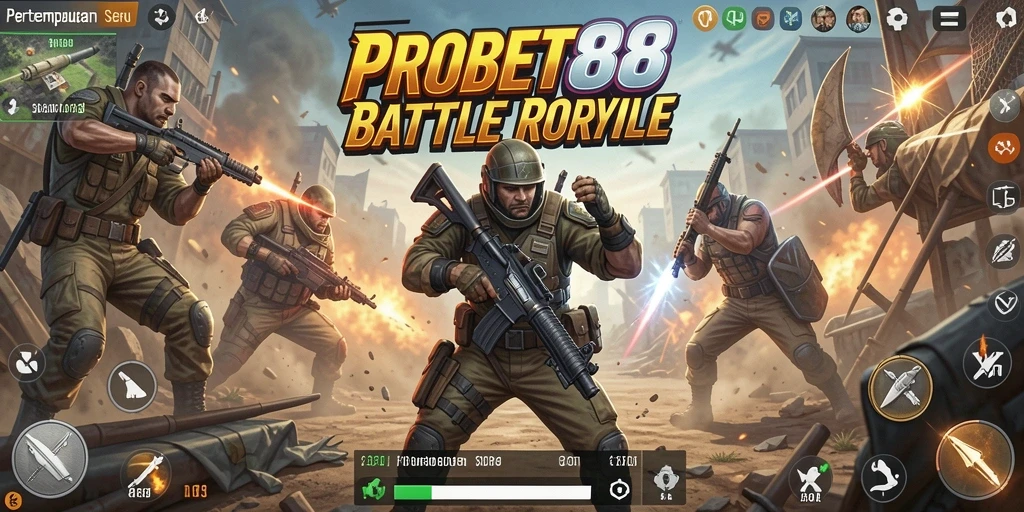 Screenshot gameplay PROBET88 menampilkan aksi seru dalam pertempuran Battle Royale.