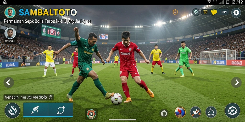 Tangkapan layar SAMBALTOTO menunjukkan aksi sepak bola yang mendebarkan.